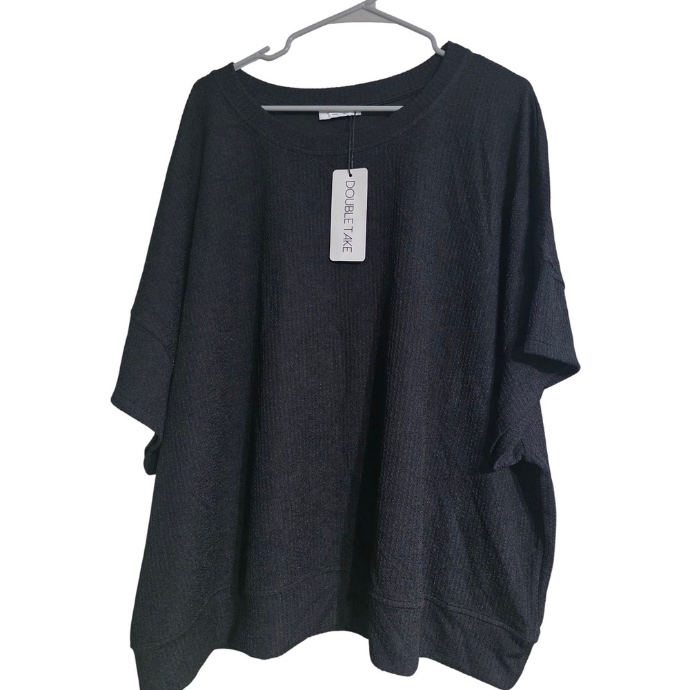 DOUBLE TAKE Black Textured Knit Oversized Dolman Sleeve Top Womens 3XL‎
